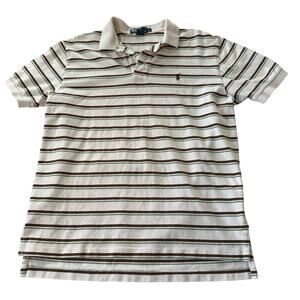 Vintage Polo Ralph Lauren White Brown Golf Shirt Mens L Striped Cotton Tail